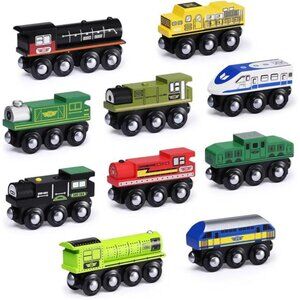 Wooden Train Set Accessories, Magnetic Toy Car Set (10 PCS)